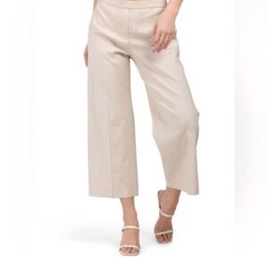Theory Wide Pull-On Caviar 2 Mel Linen Blend Wide Leg Crop Pants – Size L